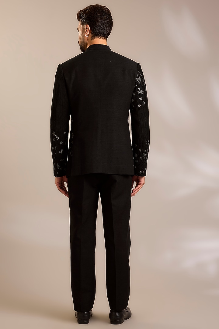 Black Silk Groom Bandhgala Set by Dhruv Vaish at Pernia's Pop Up Shop