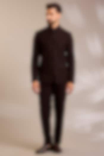 Cocoa-Colored Silk Groom Bandhgala Set by Dhruv Vaish at Pernia's Pop Up Shop