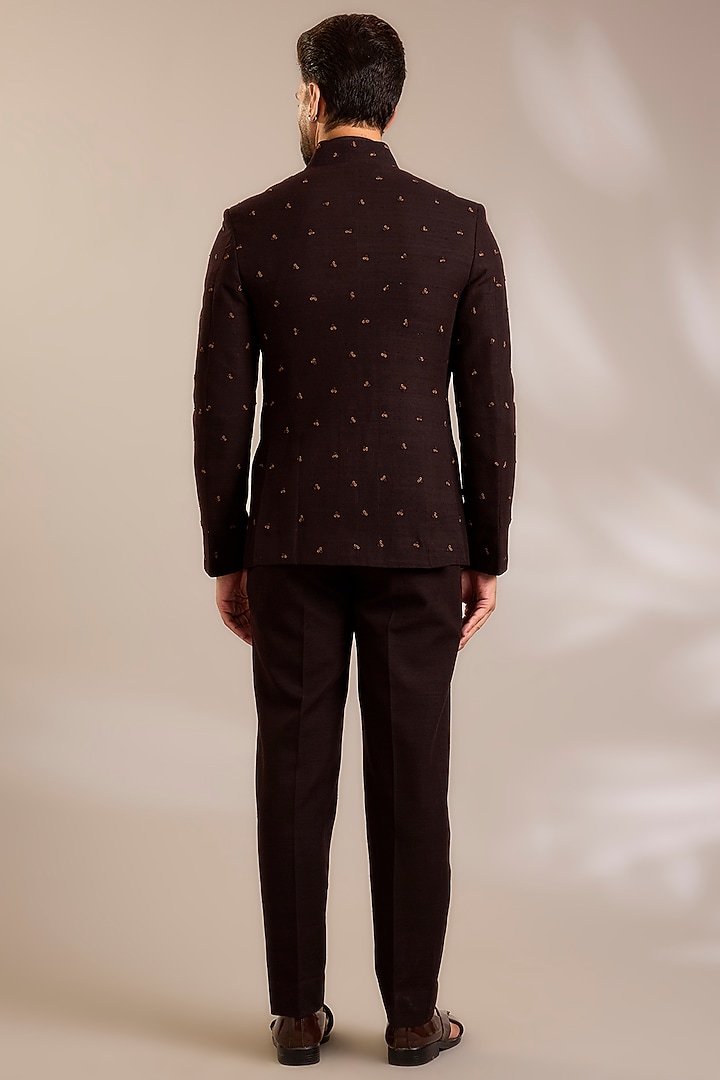 Cocoa-Colored Silk Groom Bandhgala Set by Dhruv Vaish at Pernia's Pop Up Shop