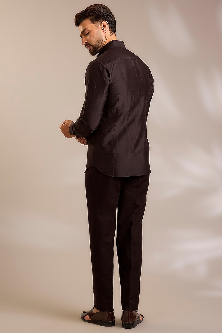Cocoa-Colored Silk Groom Bandhgala Set by Dhruv Vaish at Pernia's Pop Up Shop