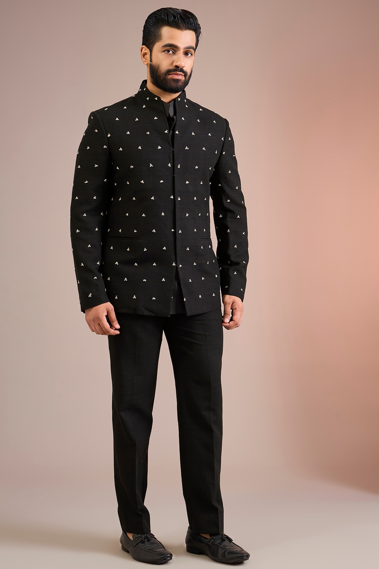 Dhruv Vaish Black Silk Bandhgala Set
