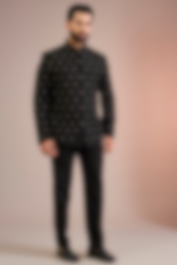 Black Silk Groom Bandhgala Set by Dhruv Vaish at Pernia's Pop Up Shop