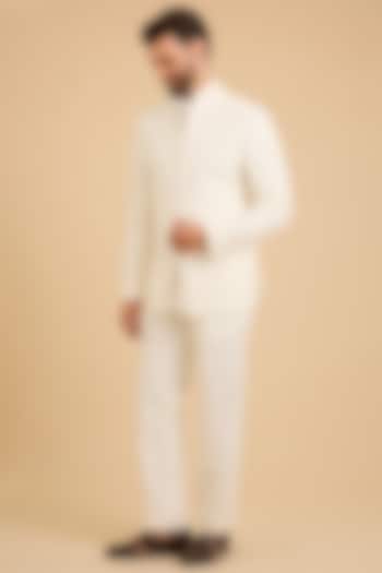 Ivory Silk Groom Indowestern Set by Dhruv Vaish at Pernia's Pop Up Shop