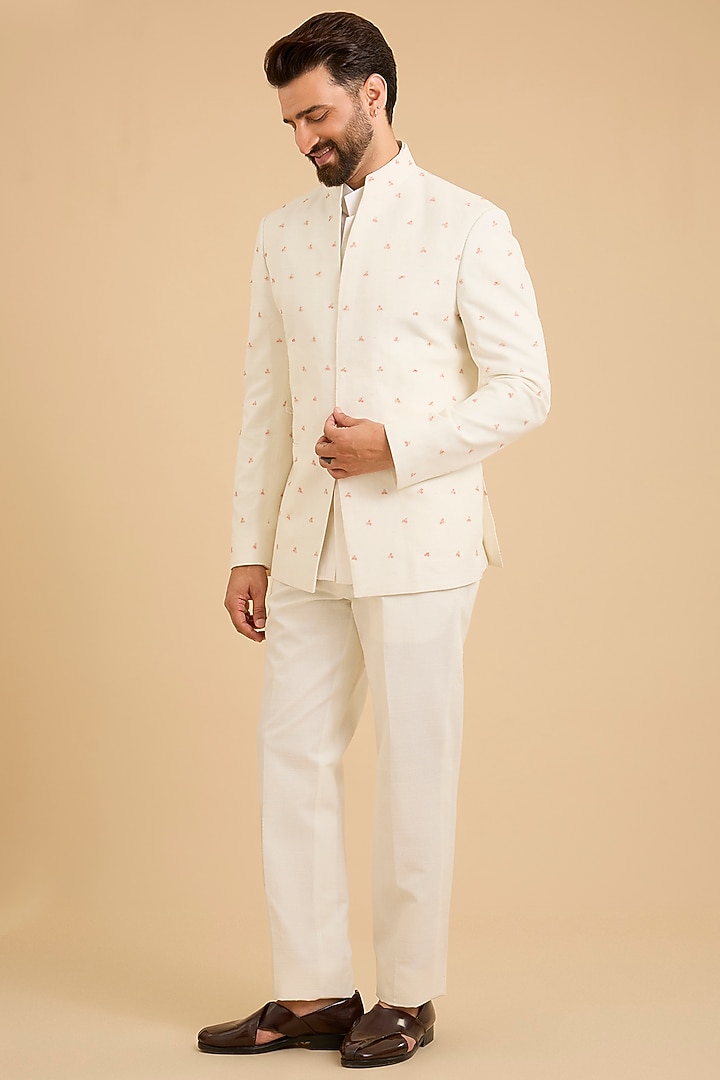 Ivory Silk Groom Indowestern Set by Dhruv Vaish at Pernia's Pop Up Shop