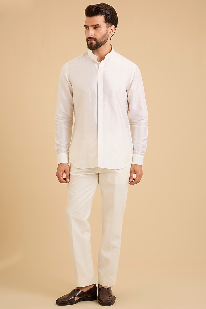 Ivory Silk Groom Indowestern Set by Dhruv Vaish at Pernia's Pop Up Shop