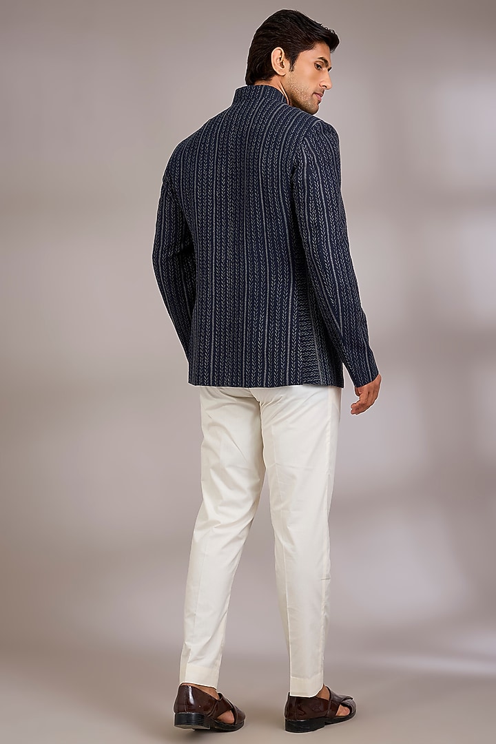 Navy Silk Groom Bandhgala by Dhruv Vaish at Pernia's Pop Up Shop
