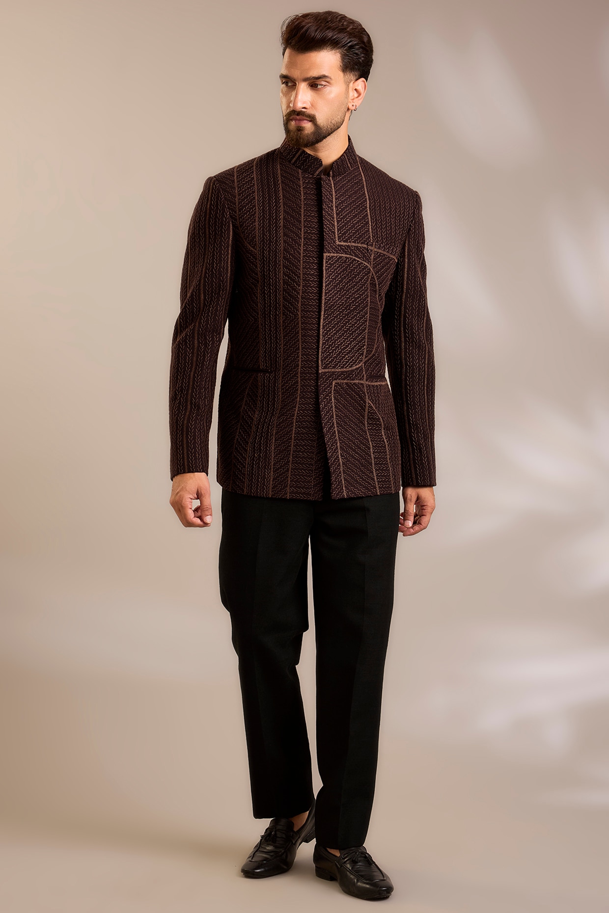 Dhruv Vaish Cocoa-Colored Silk Bandhgala