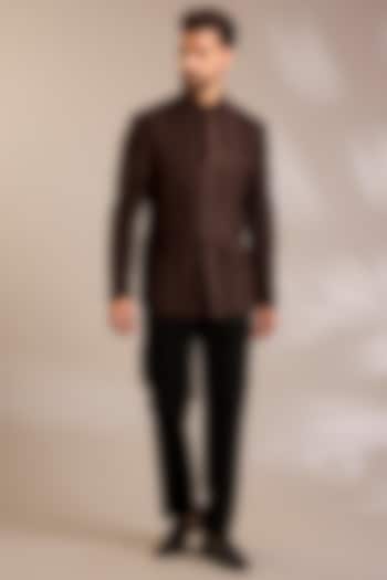 Cocoa-Colored Silk Groom Bandhgala by Dhruv Vaish at Pernia's Pop Up Shop