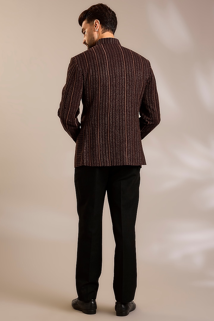 Cocoa-Colored Silk Groom Bandhgala by Dhruv Vaish at Pernia's Pop Up Shop