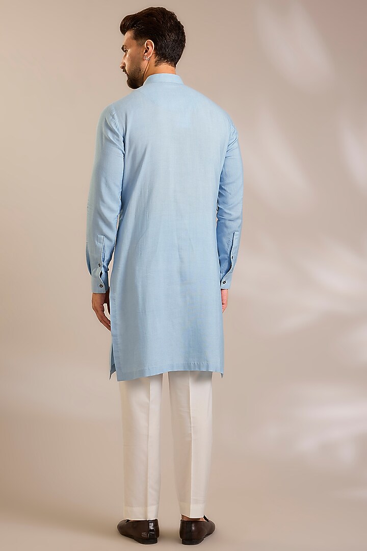Powder Blue Silk Bundi Jacket Set by Dhruv Vaish at Pernia's Pop Up Shop