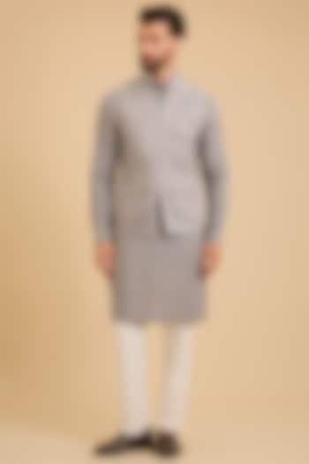 Fog-Colored Silk Bundi Jacket Set by Dhruv Vaish at Pernia's Pop Up Shop