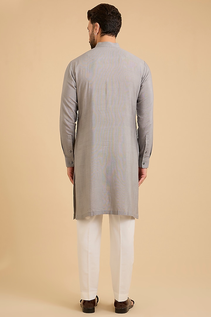 Fog-Colored Silk Bundi Jacket Set by Dhruv Vaish at Pernia's Pop Up Shop