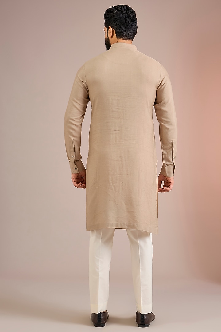 Caramel Creme Silk Bundi Jacket Set by Dhruv Vaish at Pernia's Pop Up Shop