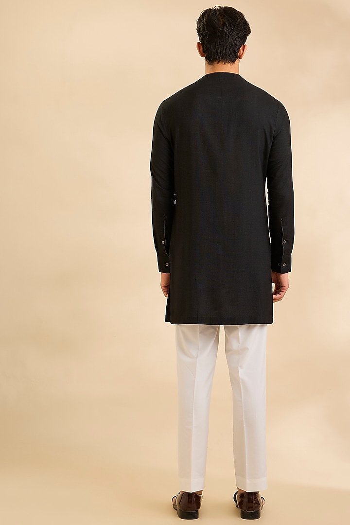 Black Silk Bundi Jacket Set by Dhruv Vaish at Pernia's Pop Up Shop