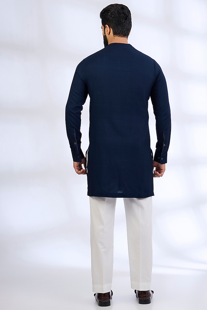 Navy Blue Silk Nehru Jacket Set by Dhruv Vaish at Pernia's Pop Up Shop