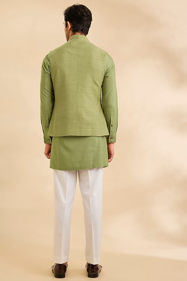Fern Green Silk Bundi Jacket Set by Dhruv Vaish at Pernia's Pop Up Shop