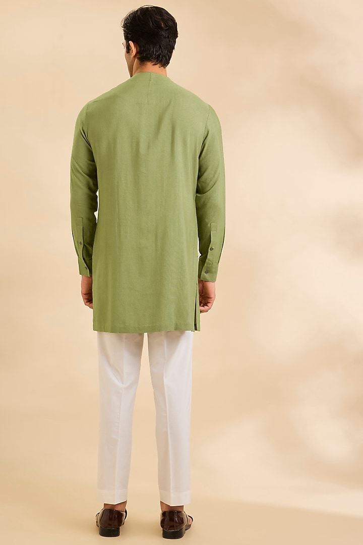 Fern Green Silk Bundi Jacket Set by Dhruv Vaish at Pernia's Pop Up Shop