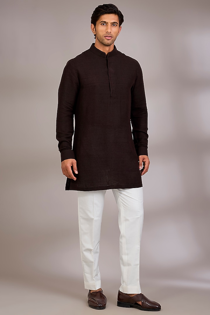 Cocoa Brown Silk Bundi Jacket Set by Dhruv Vaish at Pernia's Pop Up Shop