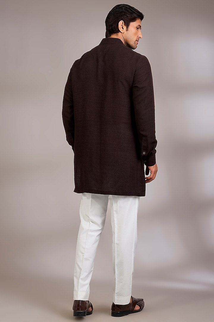Cocoa Brown Silk Bundi Jacket Set by Dhruv Vaish at Pernia's Pop Up Shop