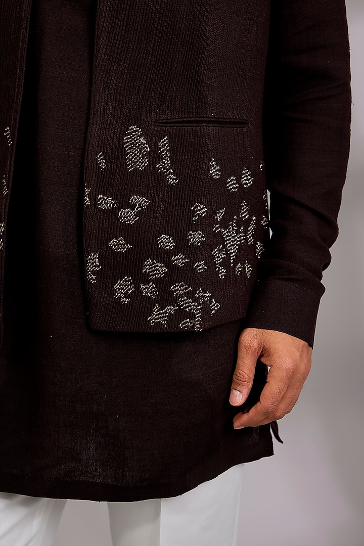 Cocoa Brown Silk Bundi Jacket Set by Dhruv Vaish at Pernia's Pop Up Shop