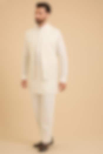 Ivory Silk Bundi Jacket Set by Dhruv Vaish at Pernia's Pop Up Shop