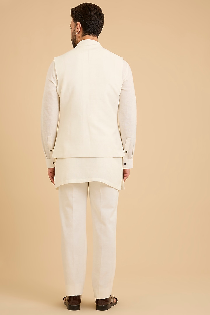 Ivory Silk Bundi Jacket Set by Dhruv Vaish at Pernia's Pop Up Shop
