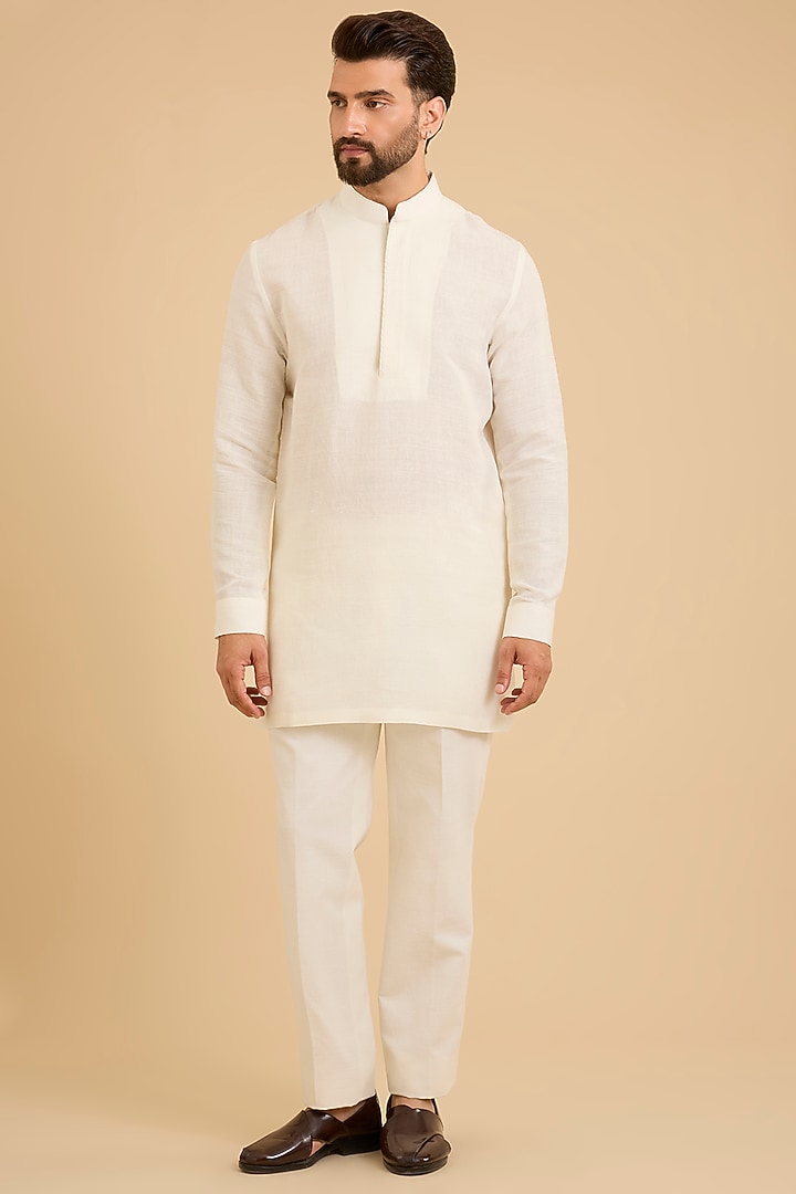 Ivory Silk Bundi Jacket Set by Dhruv Vaish at Pernia's Pop Up Shop