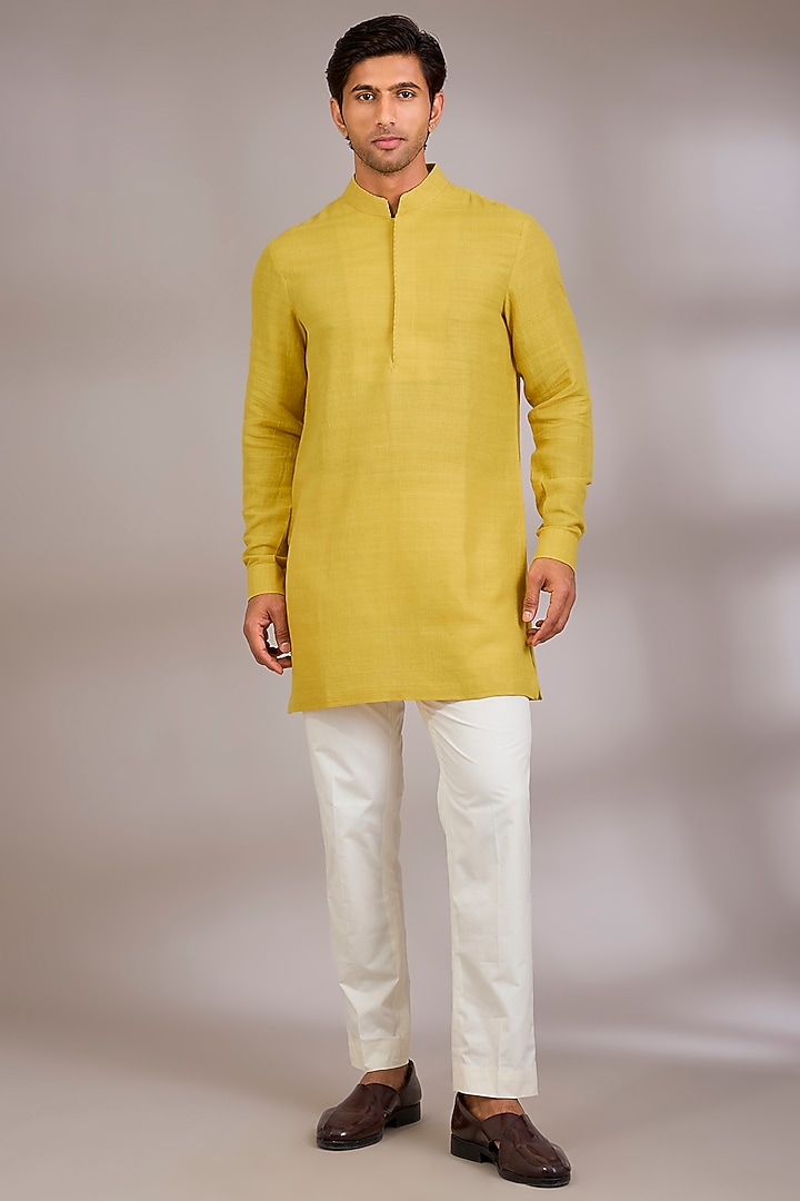 Marigold Yellow Silk Bundi Jacket Set by Dhruv Vaish at Pernia's Pop Up Shop