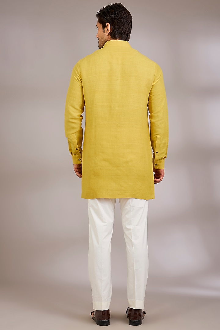 Marigold Yellow Silk Bundi Jacket Set by Dhruv Vaish at Pernia's Pop Up Shop