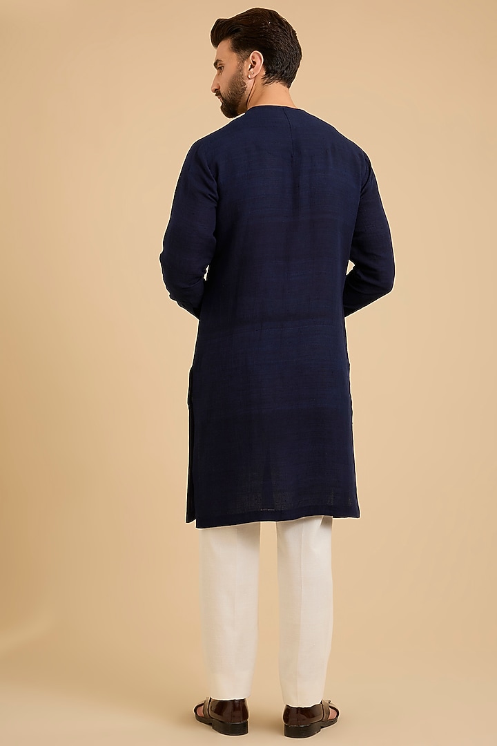 Navy Silk Bundi Jacket Set by Dhruv Vaish at Pernia's Pop Up Shop
