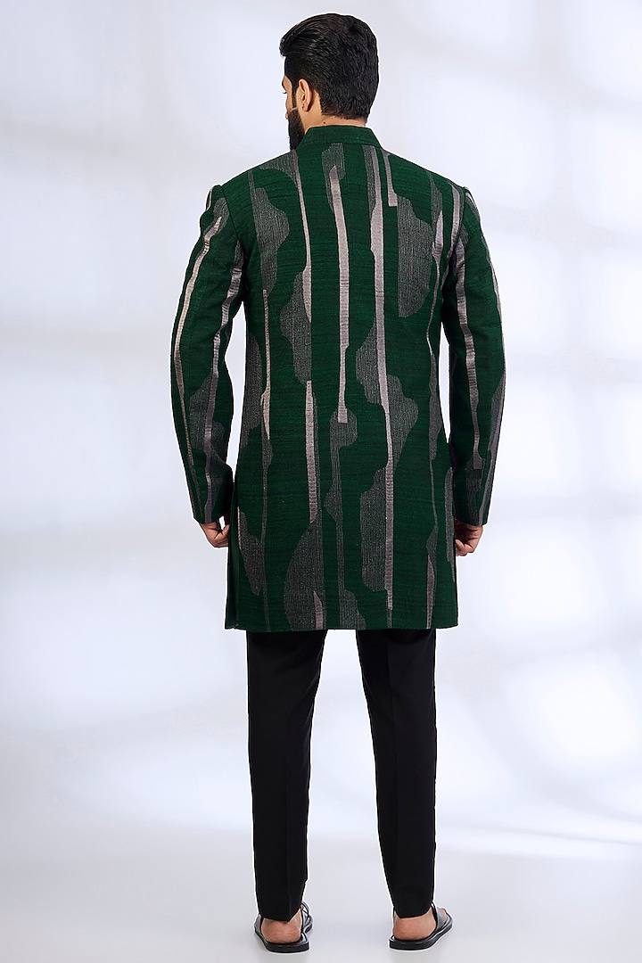 Bottle Green Silk & Chanderi Groom Indowestern Set by Dhruv Vaish at Pernia's Pop Up Shop