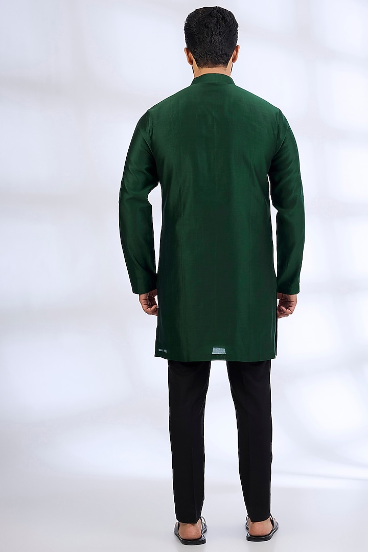 Bottle Green Silk & Chanderi Groom Indowestern Set by Dhruv Vaish at Pernia's Pop Up Shop