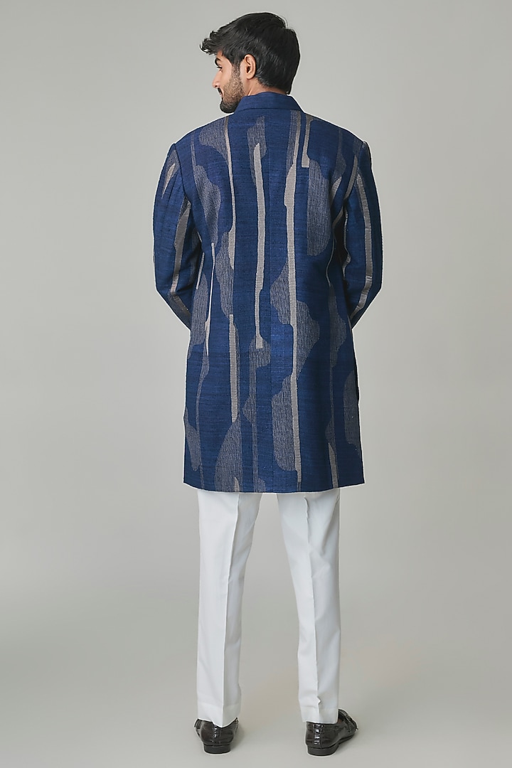 Navy Silk Groom Indowestern Set by Dhruv Vaish at Pernia's Pop Up Shop