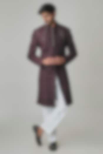 Cocoa-Colored Silk Wedding Indowestern Set by Dhruv Vaish at Pernia's Pop Up Shop