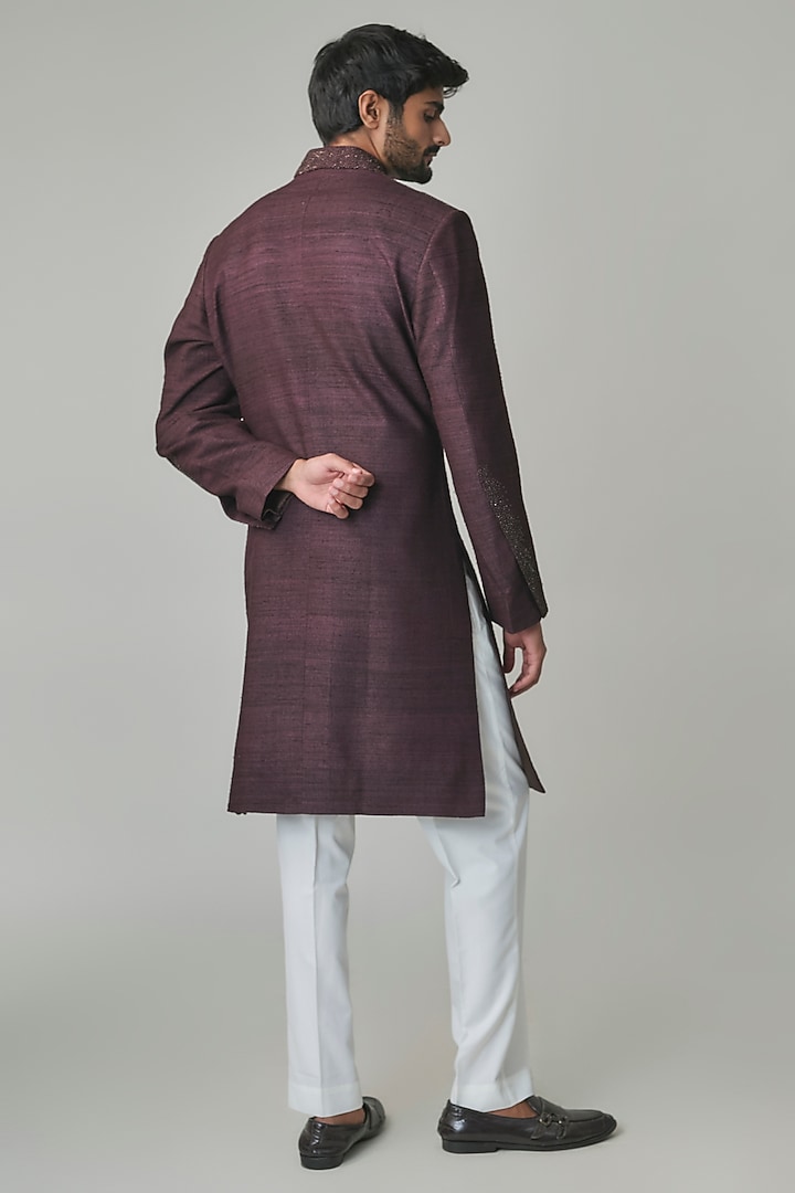 Cocoa-Colored Silk Wedding Indowestern Set by Dhruv Vaish at Pernia's Pop Up Shop