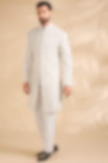 Ivory Silk Groom Indowestern Set by Dhruv Vaish at Pernia's Pop Up Shop