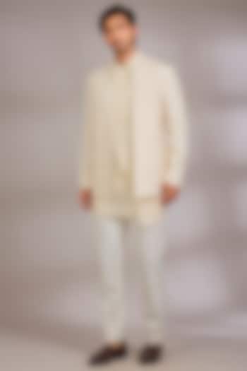 Ivory Silk Groom Indowestern Set by Dhruv Vaish at Pernia's Pop Up Shop