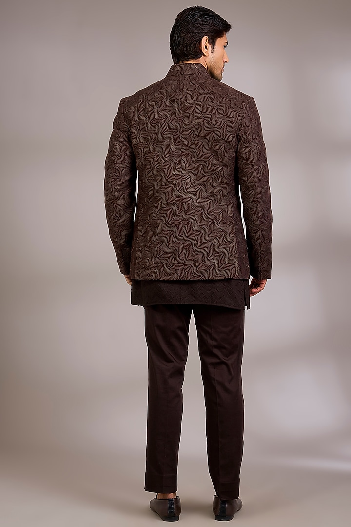 Cocoa Brown Silk Groom Indowestern Set by Dhruv Vaish at Pernia's Pop Up Shop