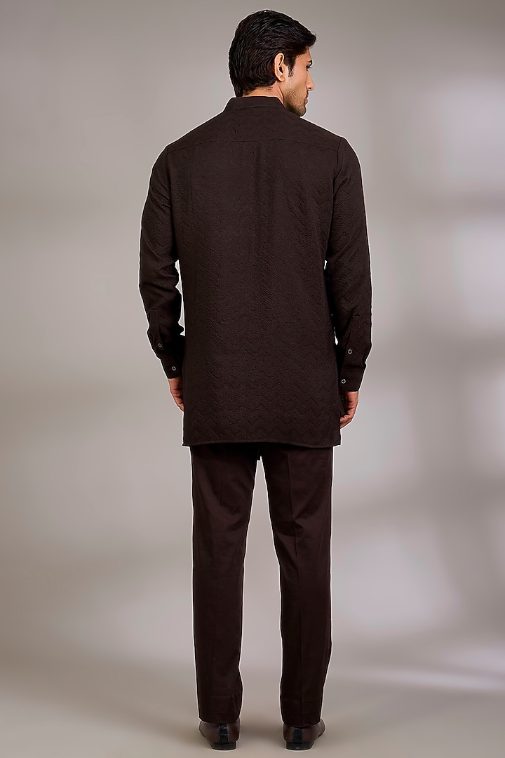 Cocoa Brown Silk Groom Indowestern Set by Dhruv Vaish at Pernia's Pop Up Shop