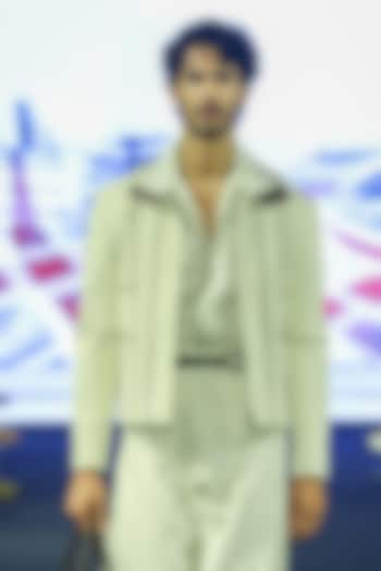 Ivory Denim & Linen Jacket by Dhruv Vaish at Pernia's Pop Up Shop