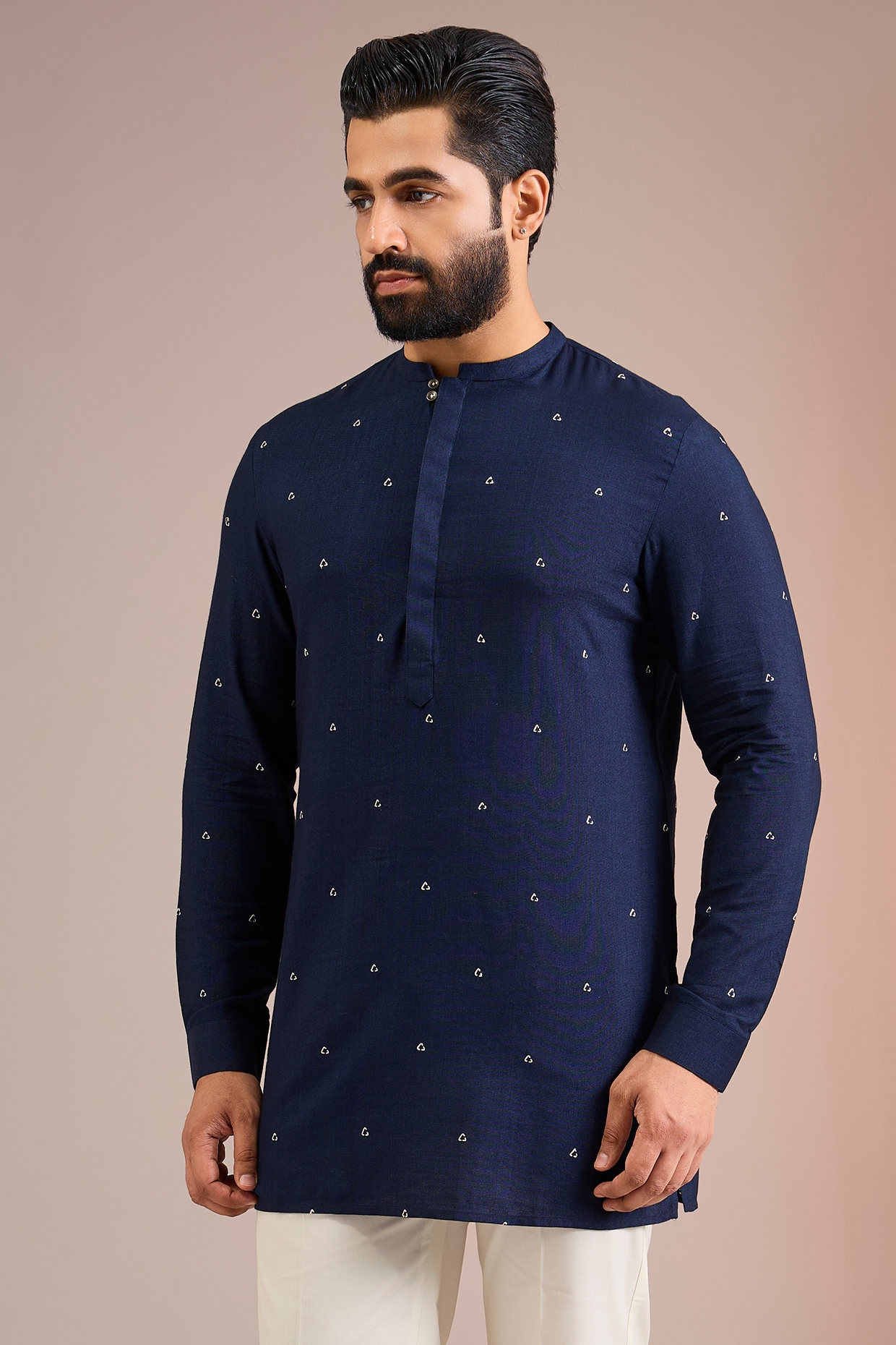 Dhruv Vaish Navy Silk Kurta