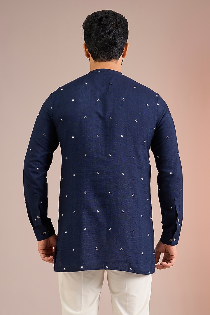 Navy Silk Kurta by Dhruv Vaish at Pernia's Pop Up Shop
