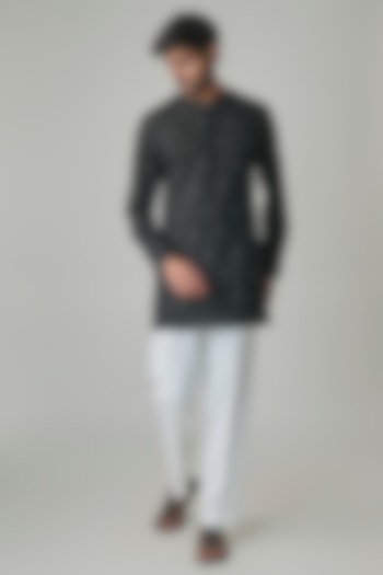 Black Silk Kurta by Dhruv Vaish at Pernia's Pop Up Shop