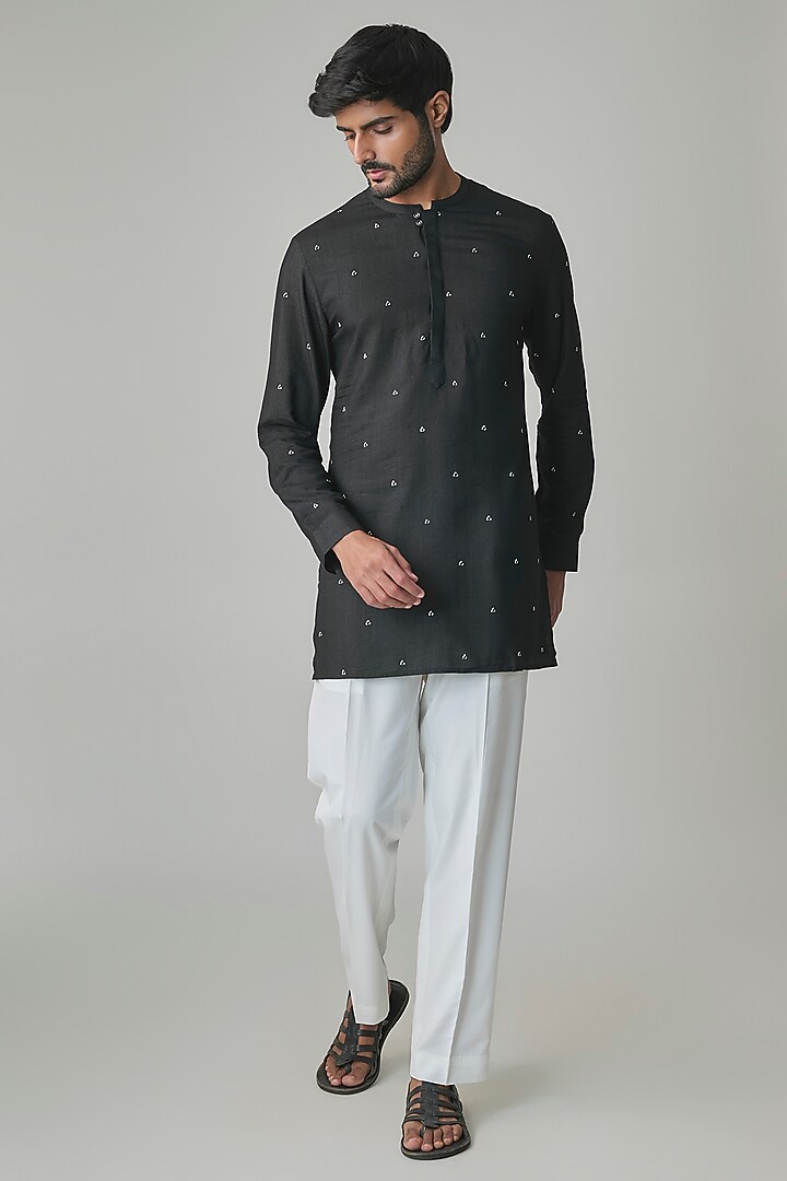 Black Silk Kurta by Dhruv Vaish at Pernia's Pop Up Shop