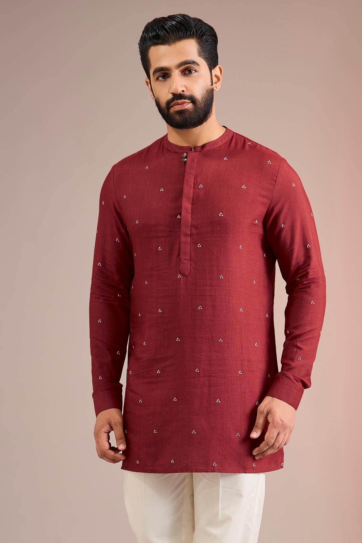 Dhruv Vaish Earthy Red Silk Kurta