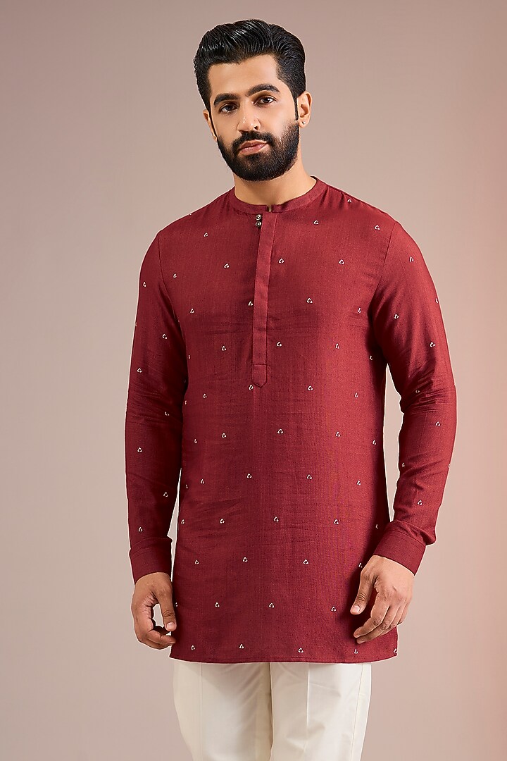 Earthy Red Silk Kurta by Dhruv Vaish at Pernia's Pop Up Shop