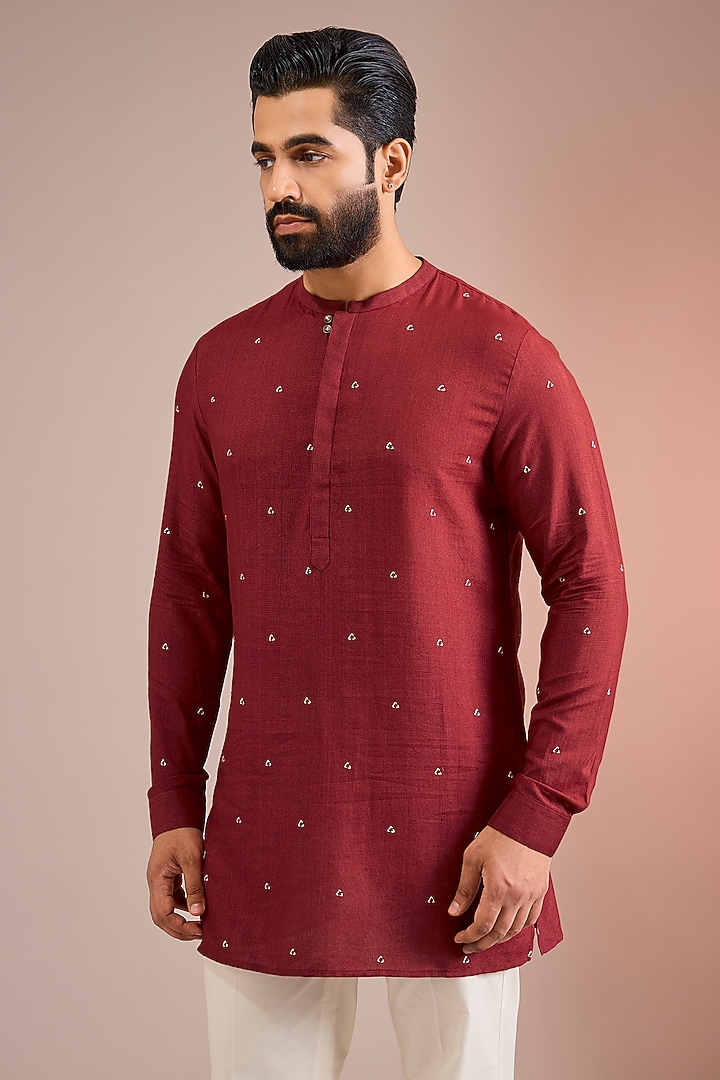 Earthy Red Silk Kurta by Dhruv Vaish at Pernia's Pop Up Shop