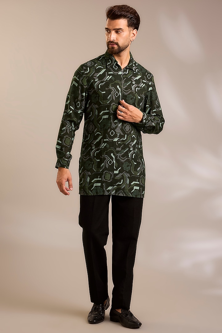 Olive Chanderi Silk Kurta by Dhruv Vaish at Pernia's Pop Up Shop