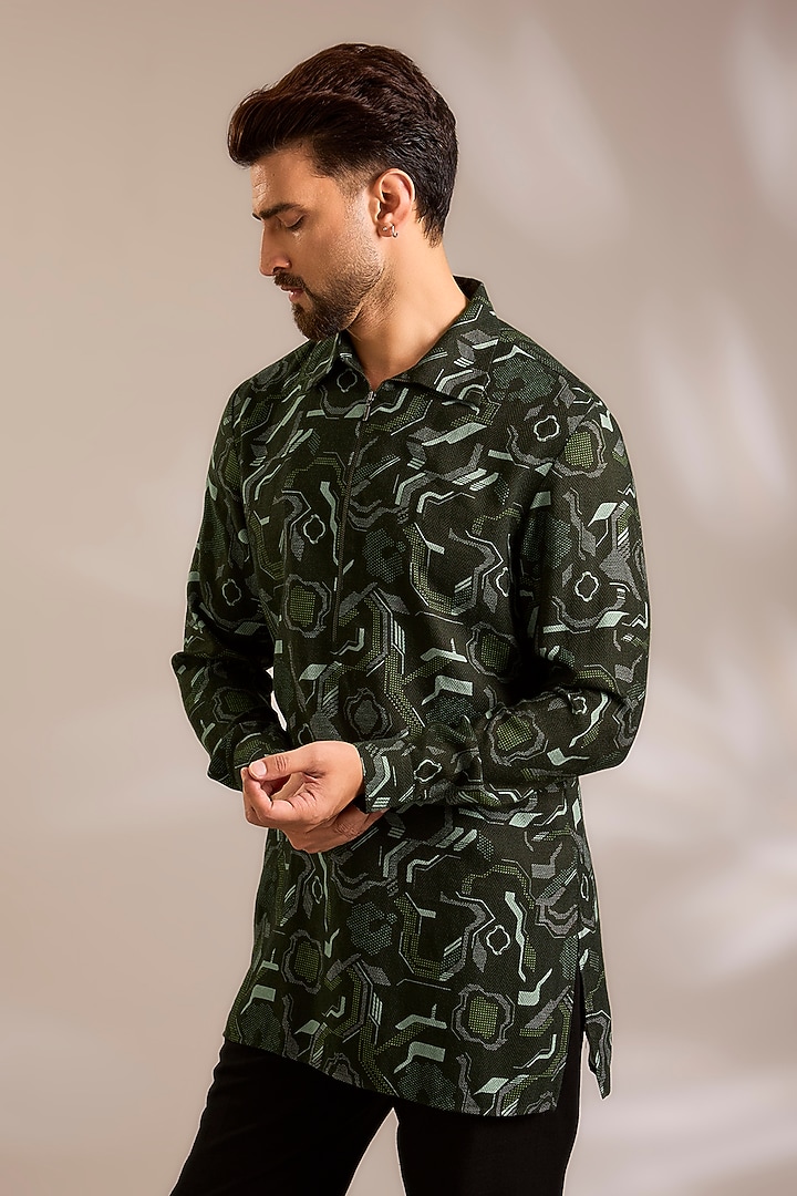 Olive Chanderi Silk Kurta by Dhruv Vaish at Pernia's Pop Up Shop