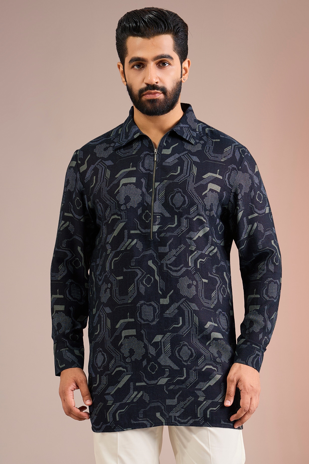 Dhruv Vaish Black Textured Cotton Silk Kurta